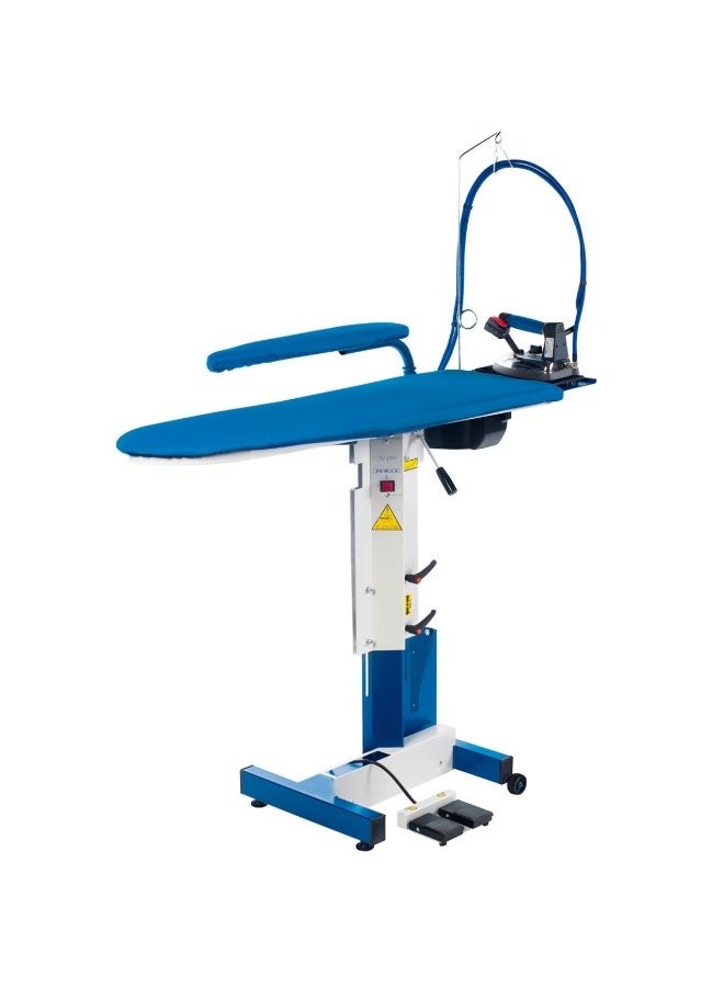 بريمولا طاولة كي الملابس Primula TV 3811 مزودة بخاصية التسخين والشفط والنفخ، وارتفاع قابل للتعديل، وذراع دوار، وقفل. - Image 1